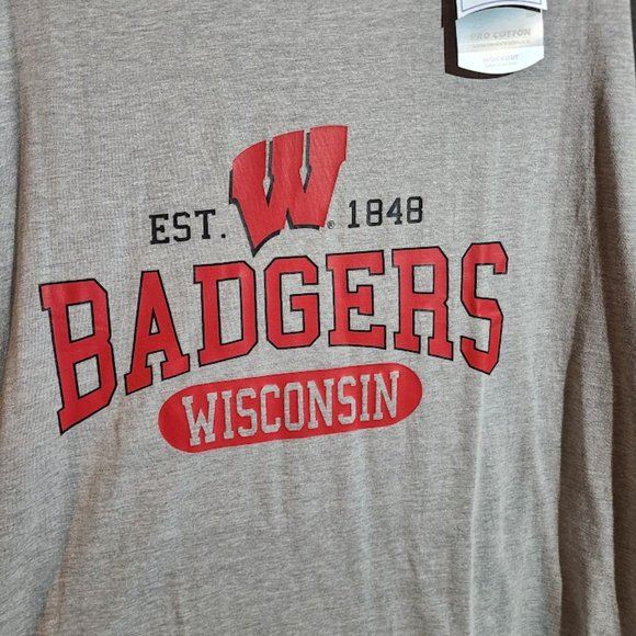 Wisconsin Badgers Gray Short Sleeve T-shirt Size 3XT New Shirt Tall - Picture 3 of 3